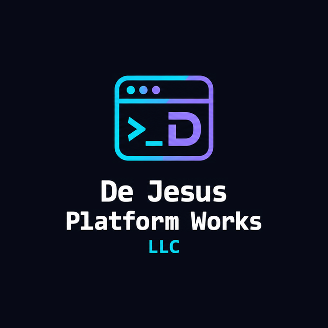 De Jesus Platform Works LLC logo: a terminal window icon with a prompt and the letter D